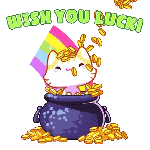 Cat Sitting In Gold Coins Wish You Luck Sticker