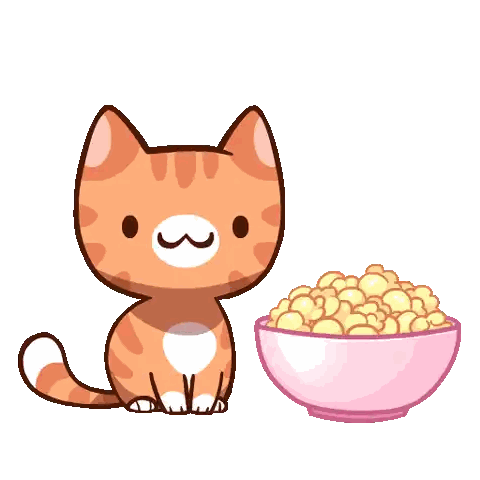 Cat Sitting Next To Popcorn Bowl With Party Hat Sticker