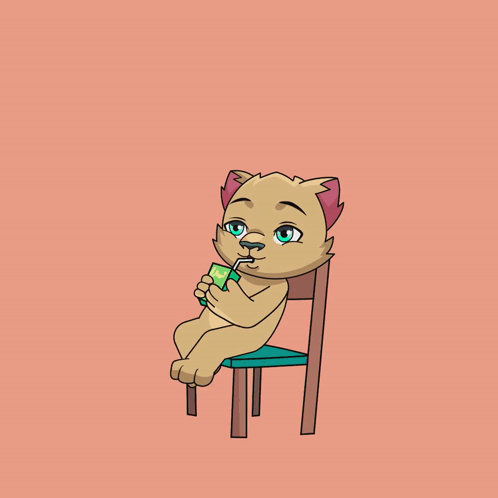 Cat Sitting On Chair Drinking Bottle GIF