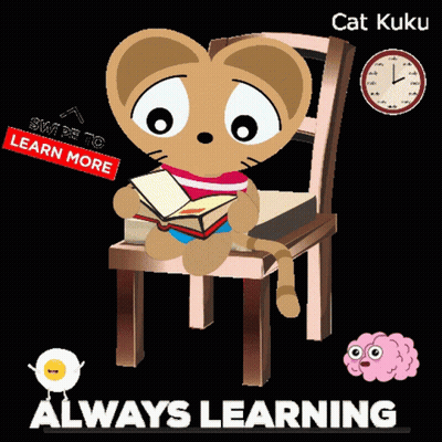 Cat Sitting On Chair Reading Always Learning GIF