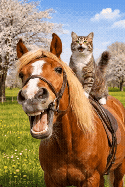 Cat Sitting On Horse GIF