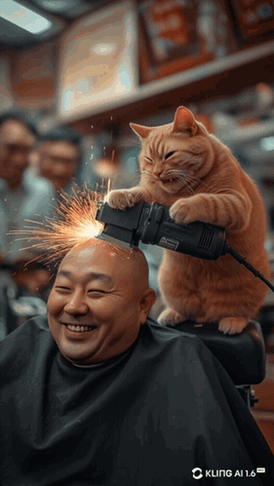 Cat Sitting On Man's Head With Kling AI 1.6 Logo GIF