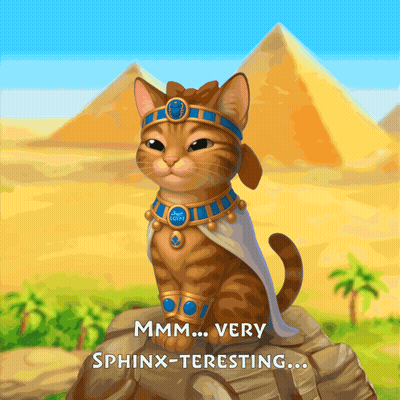 Cat Sitting On Rock Saying Mmmm Very Sphinx-Teresting GIF