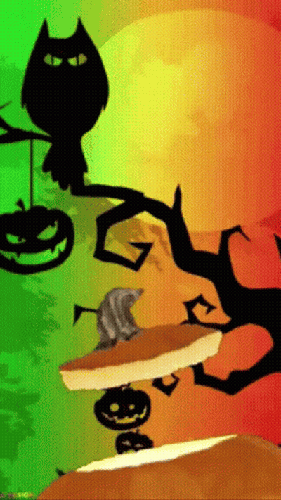 Cat Sitting On Tree Branch With Pumpkin GIF