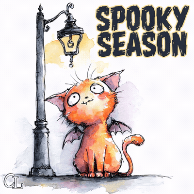 Cat Sitting Under Street Light Spooky Season GIF