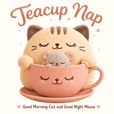Cat Sleeping In Teacup With Mouse GIF