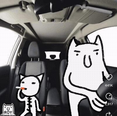Cat Smoking Cigarette Next to Skeleton