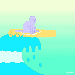 Cat Surf On Waving Ocean GIF