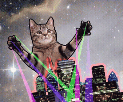Cat Surrounded By Lasers And City Skyline GIF
