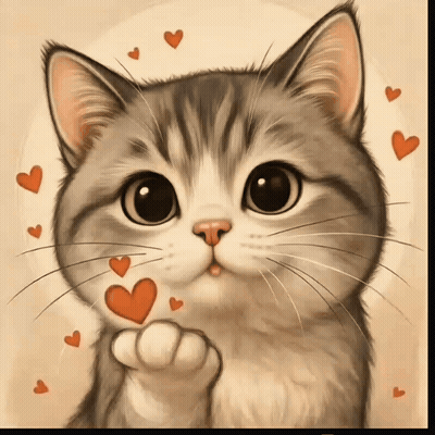 Cat Surrounded By Red Hearts Holding Heart GIF