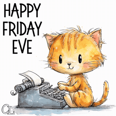 Cat Typing Happy Friday Eve On Typewriter GIF