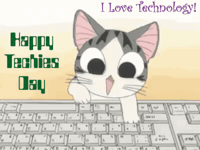 Cat Typing On Keyboard Saying I Love Technology GIF