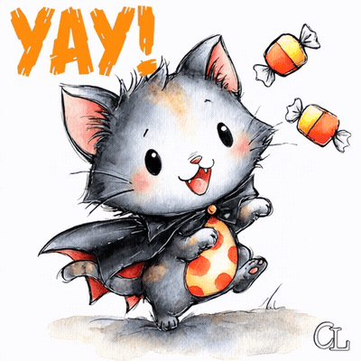 Cat Wearing Bat Cape Saying Yay GIF