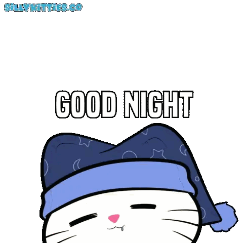 Cat Wearing Blue Hat Good Night Sticker