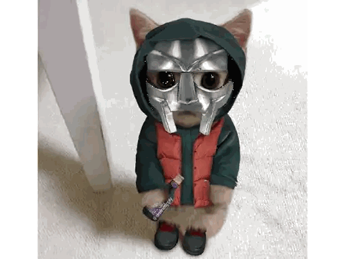Cat Wearing Doomsday Mask Holding Gun Sticker