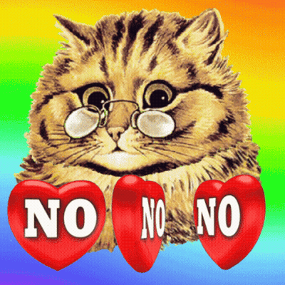 Cat Wearing Glasses Surrounded By Red Hearts Saying No GIF