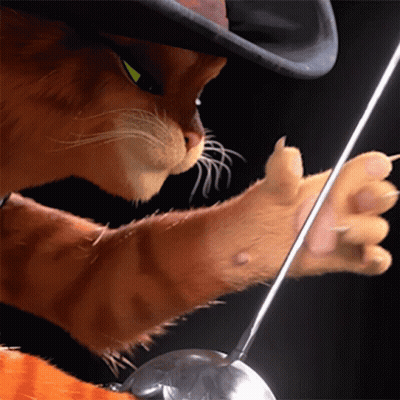 Cat Wearing Hat Holding Sword GIF