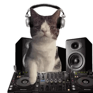 Cat Wearing Headphones In Front Of DJ Mixer Sticker