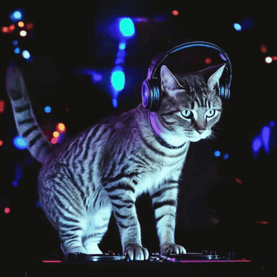 Cat Wearing Headphones On DJ Turntable GIF