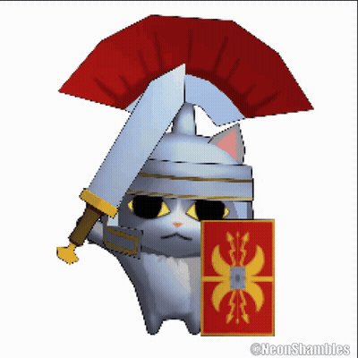 Cat Wearing Helmet Holding Fan And Shield GIF
