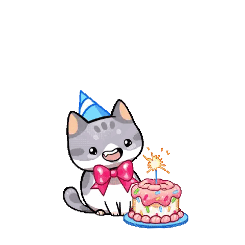 Cat Wearing Party Hat Holding Birthday Cake Sticker