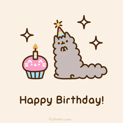 Cat Wearing Party Hat With Cupcake And Happy Birthday GIF