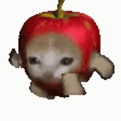 Cat Wearing Red Apple Hat Eating Banana GIF