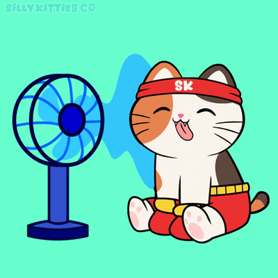 Cat Wearing SK Headband In Front Of Fan GIF
