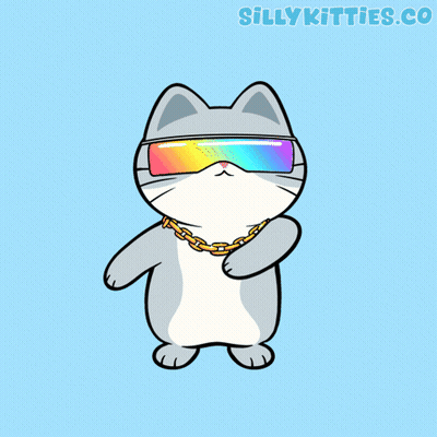 Cat Wearing Sunglasses And Gold Chain Says Sillykitties.co GIF