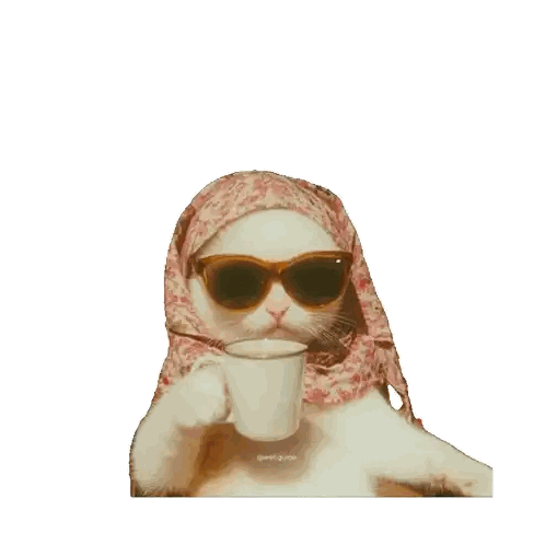 Cat Wearing Sunglasses And Scarf Drinking Sticker