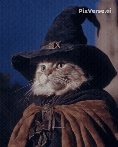 Cat Wearing Witch Hat And Cape GIF