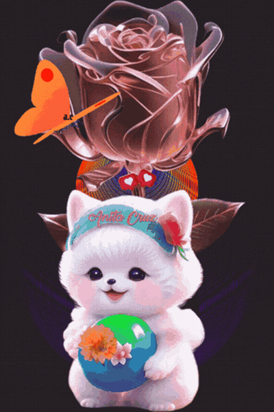 Cat With Apetite Cruz Headband Holding Globe In Front Of Rose GIF