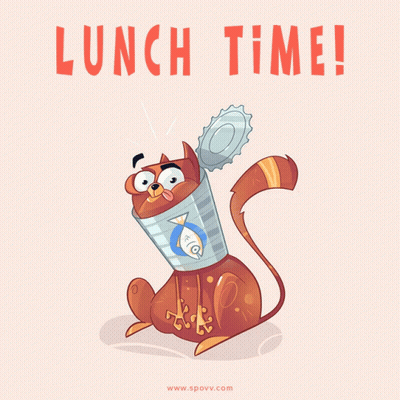Cat With Can Of Fish Saying Lunch Time GIF
