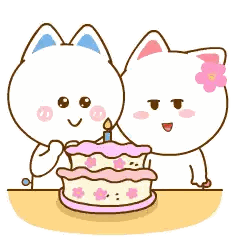 Cat With Flower And Happy Birthday Sticker