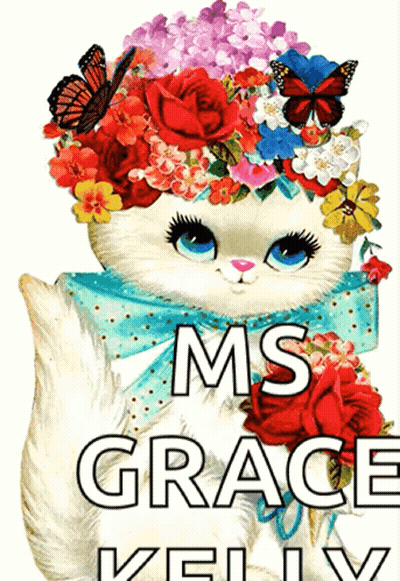 Cat With Flowers And Ms Grace Kelly GIF