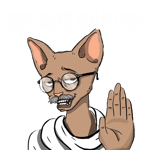 Cat With Glasses And Mustache Saying We Are Gandhi Sticker