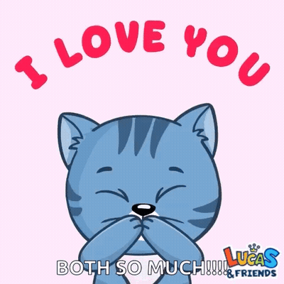 Cat With Heart In Mouth Saying I Love You Both GIF