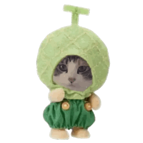 Cat With Melon Hat, Green Pants, Yellow Hand Sticker