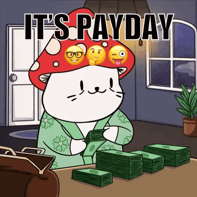 Cat With Mushroom Hat Says It's Payday GIF