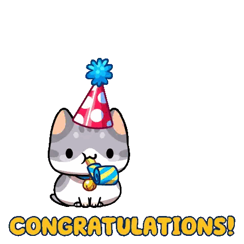 Cat With Party Hat And Congratulations Sticker