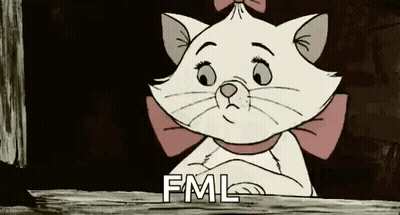 Cat With Pink Bow Looking Out Window Saying FML GIF