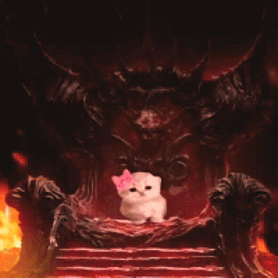 Cat With Pink Bow On Throne GIF