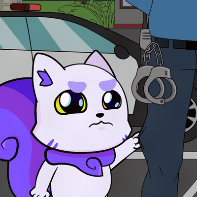 Cat With Purple Squirrel Next To Police Officer GIF