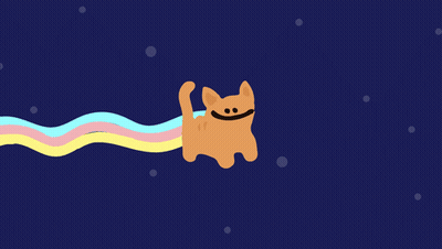 Cat With Rainbow Tail Flying Through Space Saying Trillion GIF