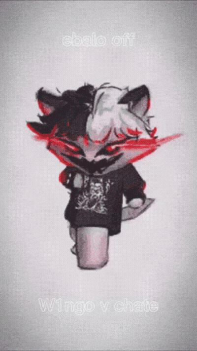 Cat With Red Face And Black Shirt Saying Wings V Chete GIF