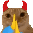 Cat With Red Horns Holding Yellow Object Sticker