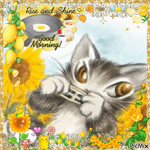Cat With Rise And Shine Good Morning GIF
