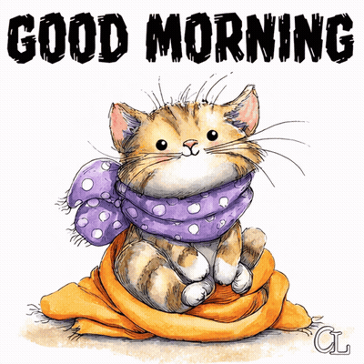 Cat Wrapped In Blanket Saying Good Morning GIF