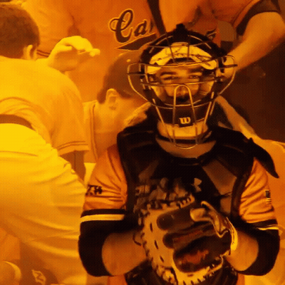 Catcher In Wilson Helmet On Yellow Background GIF
