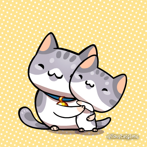Cats Hugging With Heart Above Saying @Ilovecatgame GIF